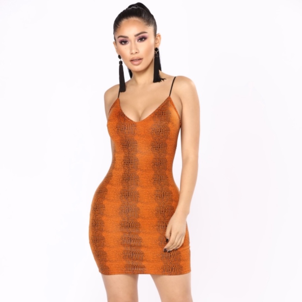Fashion Nova Orange Snakeskin Mini Dress NWOT